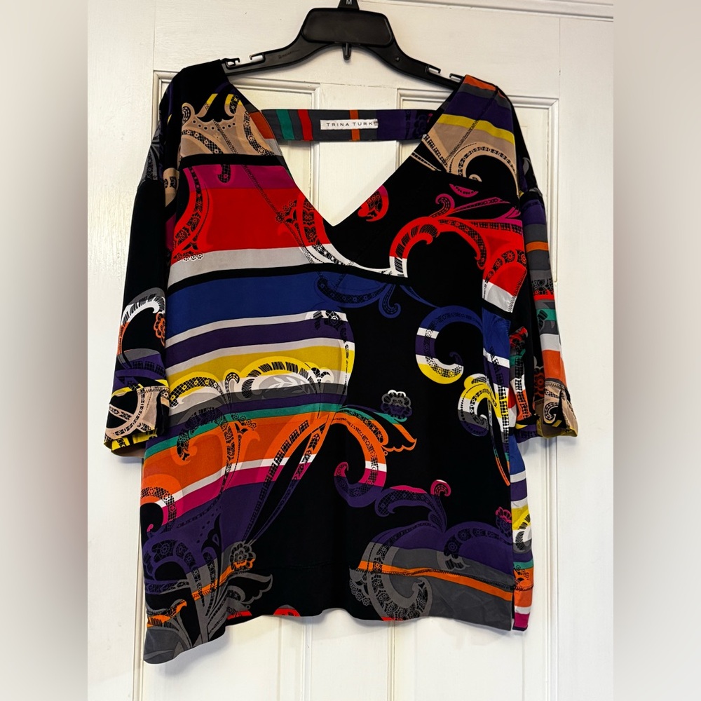Trina Turk Multicolor V-Neck Silk Blouse